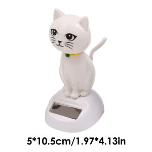 4Pcs Shaking Head Cat Car Ornament Dashboard Rearview Mirror Cartoon Solar Swing Cat Doll Lucky Cat Auto Interior Decoration Gift