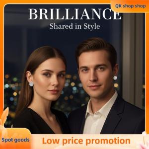 ✨QK shop✨ Round Zircon Stud Earrings for Women Luxury Ultra Gleaming Geometric Accents for Cocktail Parties