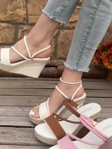 [Free Shipping] 2026 Summer New Fashion Fish Mouth Wedge Sandals WomenS Casual Large Size One-Strap Sandals