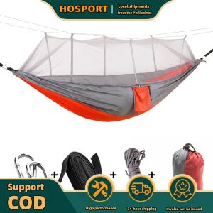 【HOSPORT】 Professional Camping Hammock with Mosquito Net Lightweight Single Hammock Wear Resist Nylon Swing Hanging Bed for Emergency Survival Adventure