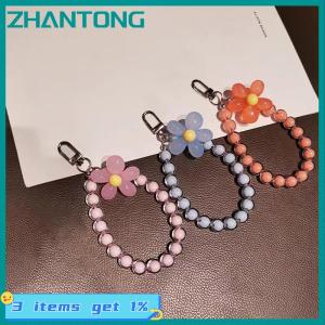 ZHANTONG 1ชิ้นสายคล้องโทรศัพท์มือถือประดับลูกปัดลายดอกไม้สีสันสดใสสายคล้องคอสายคล้องมือถือสำหรับผู้หญิงเครื่องประดับที่วางโทรศัพท์มีจี้ห้อย