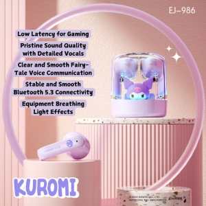 Sanrio Kuromi TWS Wireless Earbuds Bluetooth Headphones RGB Light HiFi Sound Touch Control In Ear Gaming Earphones Mic Charging Case for Android iOS