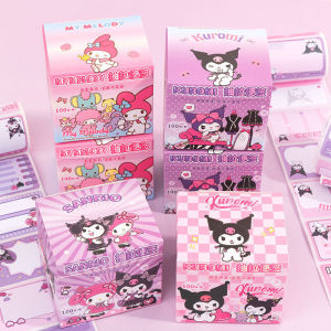 Combo 1 cuộn 100 nhãn vở kuromi siêu cute Giấy Dán Ghi Chú Hoạt Hình Dễ Thương Sanrio Kuromi Nhãn vở bóc dán tiện lợi