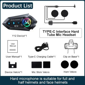 Y12 Earphones Motorcycle Helmet Earbuds Bluetooth 5.4 Wireless Headset Waterproof Moto Headphones