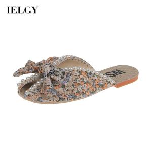 IELGY Dép kéo một nửa hoa lười đế bằng dễ phối cho nữ