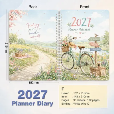2027 A5 Wire O/Thread Sewn Planner diary week month year Journal Record book Stationery Birthday Gift Buku Nota Hadiah