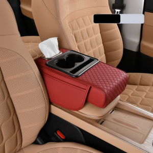 Auto Center Console Armrest Cushion With 2 Cup Holder Leather Armrest Pad Multifunctional Car Armrest Cushion With Integrated Booster