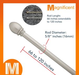 Egg Shaped Iron Curtain Rod Kurtina Rod Set Diameter 5/8 (16mm) Adjustable Extendable 66 -120
