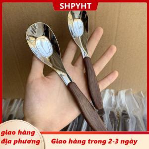 [COD] SHPYHT Giao hàng địa phương Thép không gỉ muỗng với giả gỗ hạt xử lý Nhà Bếp Bộ đồ ăn đồ ăn bữa ăn tối tráng miệng gạo súp thìa tiện ích