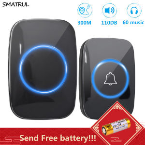 Waterproof Wireless Doorbell 300M Range Smart Home Door Bell 60 musics Battery 1 2 Button AC Electric 1 2 3 Receiver led light for home security office dustproof