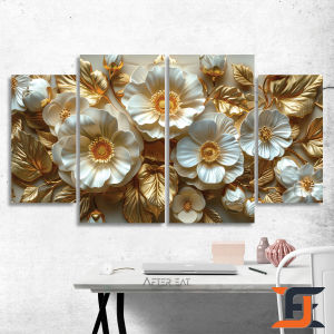 HIASAN DINDING 4 IN 1 SET BUNGA 3D ELEGAN MINIMALIS WALDECOR  NUANSA ABSTRAK PAINTING FLOWERS HIASAN