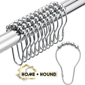 HOME+HOUND 12pcs Curtain Hooks Rollerball Metal Curtain Rings Polished Easy Glide Anti-Drop