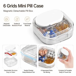 MUSASI Nhựa mờ Hộp đựng thuốc có thể tháo rời bằng . 6 ngăn chia Di động Hộp đựng thuốc bỏ túi tiện dụng Hộp đựng thuốc Hộp đựng thuốc Sử dụng tại nhà