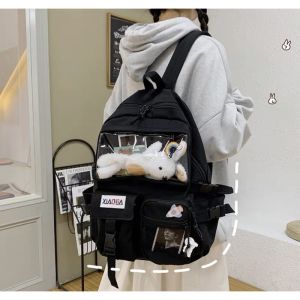 [FREE SHIP]Balo Hàn Quốc Thời Trang Đi Học Đi Chơi Phối Lưới Chống Thấm Hộp ngăn trong suốt cá tính