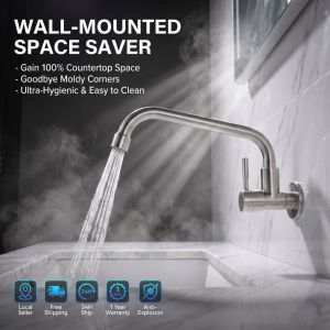 SUS304 Stainless Steel Wall Mounted Faucet 360° Swivel Rust Resistant Suitable for Kitchen & Balcony Sinks