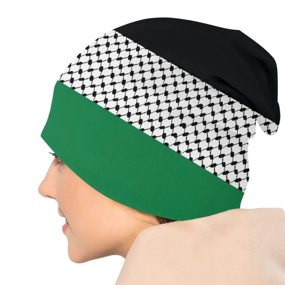 Hana Clothing Store] Unisex Bonnet Winter Knitted Hat Palestine Flag  Skullies Beanies Caps Adult Palestinian Hatta Kufiya Keffiyeh Beanie Ski Cap