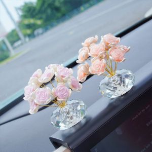 SFJHF Exquisite Crystal Rose Bouquet Colorful Crystal Crafts Mini Crystal Flower Figurine Simple Style Handmade Crystal Rose Car Decoration Car Decoration