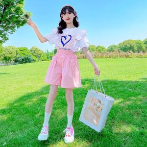 พร้อมส่ง🔥ฤดูร้อนเด็กชุดสาวเด็กหลวมและสบายๆพิมพ์ใหญ่เสื้อผ้าเด็กเกาหลีชุดสองชิ้น