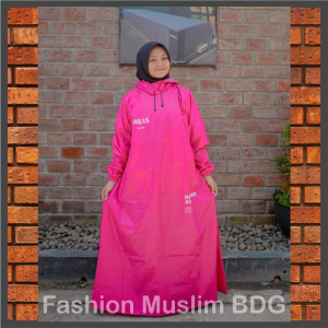Jas Hujan Gamis Non Zipper Ponco Syari Wanita Dewasa Bahan Parasut Balon Kuat dan Tebal