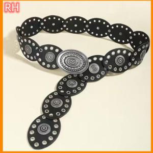 🔥🔥🔥ranghe เข็มขัดหนัง PU สไตล์วินเทจสำหรับผู้หญิงเข็มขัดหัวหมุดทรงรีเข็มขัดแบบวินเทจ