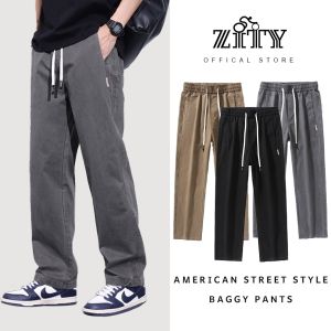 Mens Cotton Straight Leg Cargo Pants – Casual Baggy Khaki Trousers Plus Size Korean Style