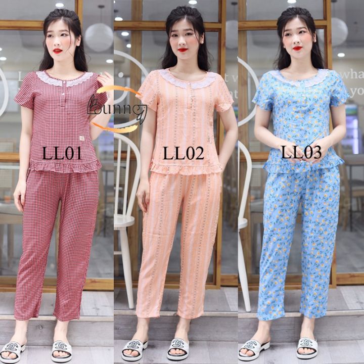 Đồ bộ mặc nhà [Bunny] quần áo nữ chất liệu nhẹ mát và mềm mịn 3 mầu đẹp ...