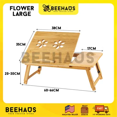 BEEHAUS Foldable Lifting Bamboo Table | Folding Laptop Table Desk Bed Small Table Laptop Table Study Table Dining Table | Meja Lipat Buluh