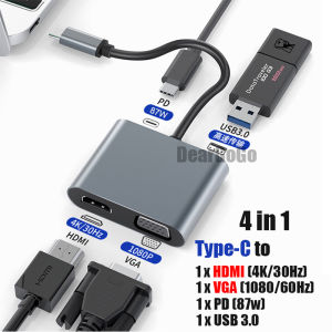 🇸🇬[Ready Stock] 4 in 1 USB C Type C To Double HDMI 4K VGA PD Adapter Video Converter Usb C Hub USB3.0 C Cable for Laptop PC Smartphone Macbook Hub Docking Station