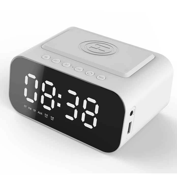 Digital Alarm Clock Bluetooth Speaker FM Radio Wireless Charger Phone ...