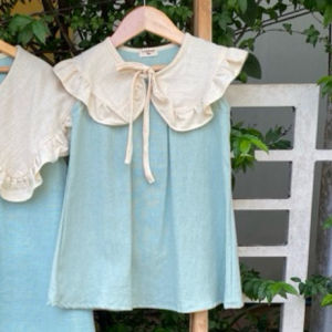 💚เดรสเด็กผู้หญิง💚เดรสแขนกุด คอระบาย ผ้าฝ้ายฟอกนุ่มโทนสีเขียว (Dolly)