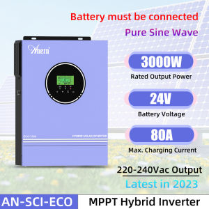3KW / 3000W MPPT Hybrid Inverter Solar Inverter 24V 80A Hybrid off-grid Inverter Pure Sine Wave Inverter Built-in Controller PV max. 400V DC to AC Converter