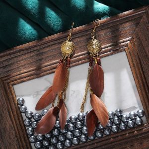 Bohemian Tassel Earrings for Women Dangle Long Earrings Feather Boho Drop Earrings Beads Vintage earring for women Jewelry Brincos