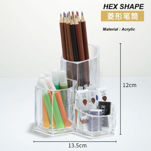 Pencil Box Organizer Stationary Kotak Pensel Alat Tulis With Cover Transparent Desk Office 笔筒收纳盒学生办公室桌面大容量马克笔化妆刷文具多功能