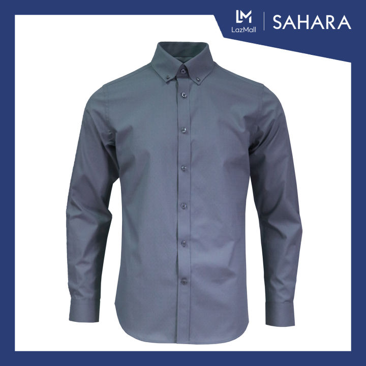 Sahara Men's Slim Fit Plain Long Sleeve Shirt w/ Button-Down Collar (Gray)  Lazada PH