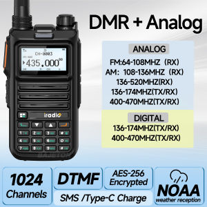 Iradio DM-UV4R DMR Digital Analog Walkie Talkie AES-256 Encryption SMS Dual Mode NOAA Ham CB 2 Two Way Radio For RT-4D Long Range 50km