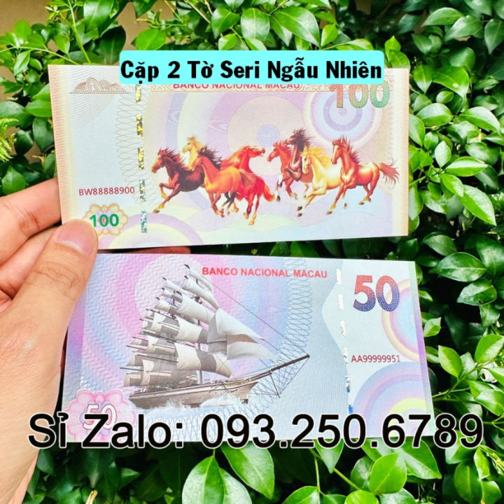 Cặp 2 Tờ Tiền Mã Đáo Thành Công + Thuận Buồm Xuôi Gió Macao lưu niệm Lì ...