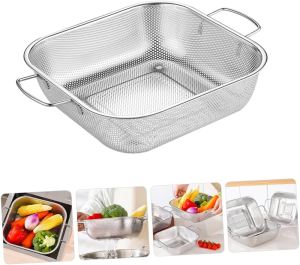 Rổ Inox đa năng Vuông lỗ Nhỏ Inox 201 Có Tai Mắt Lưới 2.5mm Đựng Rau Củ Hoa Quả Vo Gạo