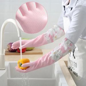 Latex Long Dishwashing Gloves Thick Latex Rubber Gloves Household Chore Splicing Sleeve Waterproof Gloves Elastic Band Mouth Rubber Gloves