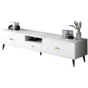 Modern White Marble TV Stand for Living Room Wooden MDF TV Cabinet with Storage Shelves Contemporary Entertainment Center
