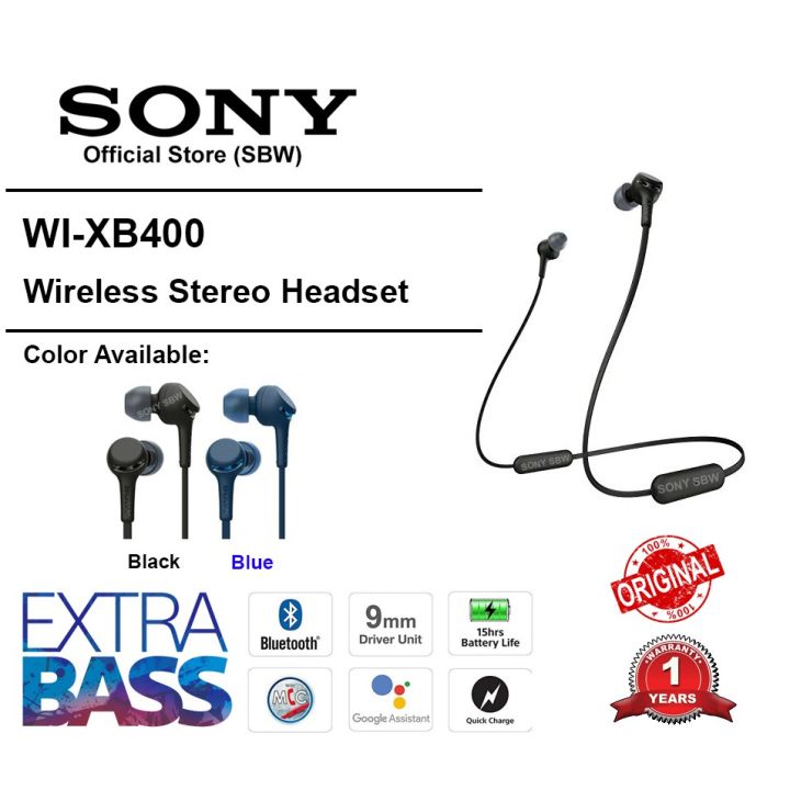 Sony WI-XB400 EXTRA BASS Wireless In-ear Headphones Built-In Mic for ...