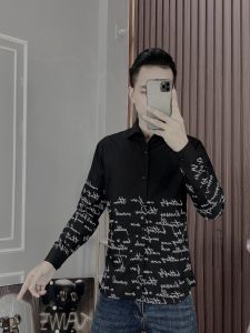 (NEW) Áo Sơ Mi Nam Nữ Tay Dài Phối Họa Tiết Nhiều Chữ Ký Thời Trang Phong Cách