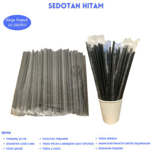 Sedotan Hitam Lancip Sedotan Steril Higienis Sedotan Bungkus Plastik (Isi 250 Pcs-SDTH6)