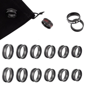 Set of 6 Grooved Finger Rings Fashionable Empty Rings DIY Rings Material Stainless Steel Material Suitable for DIY Rings