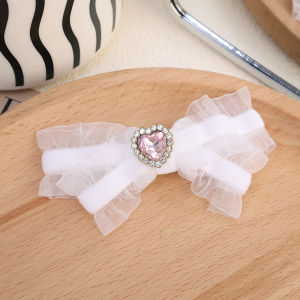 Cream Pink Diamond Bow Hairpin Women Girls Sweet Ruffle Duckbill Clip Korean Simple Side Bangs Barrette Fashion Headwear Hair Accessories
