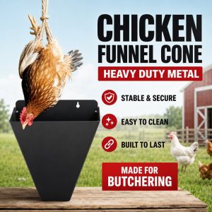 Heavy Duty Metal Chicken Butchering Cone Flat Back Wall Mounted Easy Clean Portable Poultry Restraint Cone