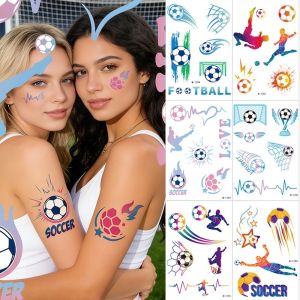 ZHUJI Sports Event Match Football Tattoo Stickers Y2k Spicy Girl Featuring Fun Cartoon Ball Temporary Tattoo Disposable Waterproof Instant Decals Men Women Kids