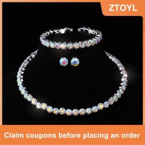 【ZTOYL】 4 cái bộ Phụ Nữ Pha Lê Trang Sức Set Cho Phụ Nữ Quyến Rũ Vòng Cổ Vòng Đeo Tay Stud Bông Tai Trắng Zircon Chuỗi Vòng Cổ