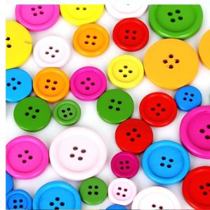 Four Holes Random Mixed Color Round Wood Flatback DIY Wooden Buttons Sewing Craft Scrapbooking Clothing Decoration Accessories