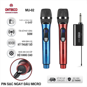 Bộ micro không dây - mic hát karaoke ontekco - mu02 (02 mic)pin sạc - chuyên dành cho mọi loa kéo âm ly - tần số UHF hát nhẹ và êm - hàng chính hãng
