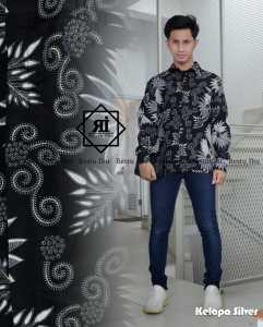 kemeja batik pria lengan panjnag kemeja batik formal acara nikahan resmian motif kelapa